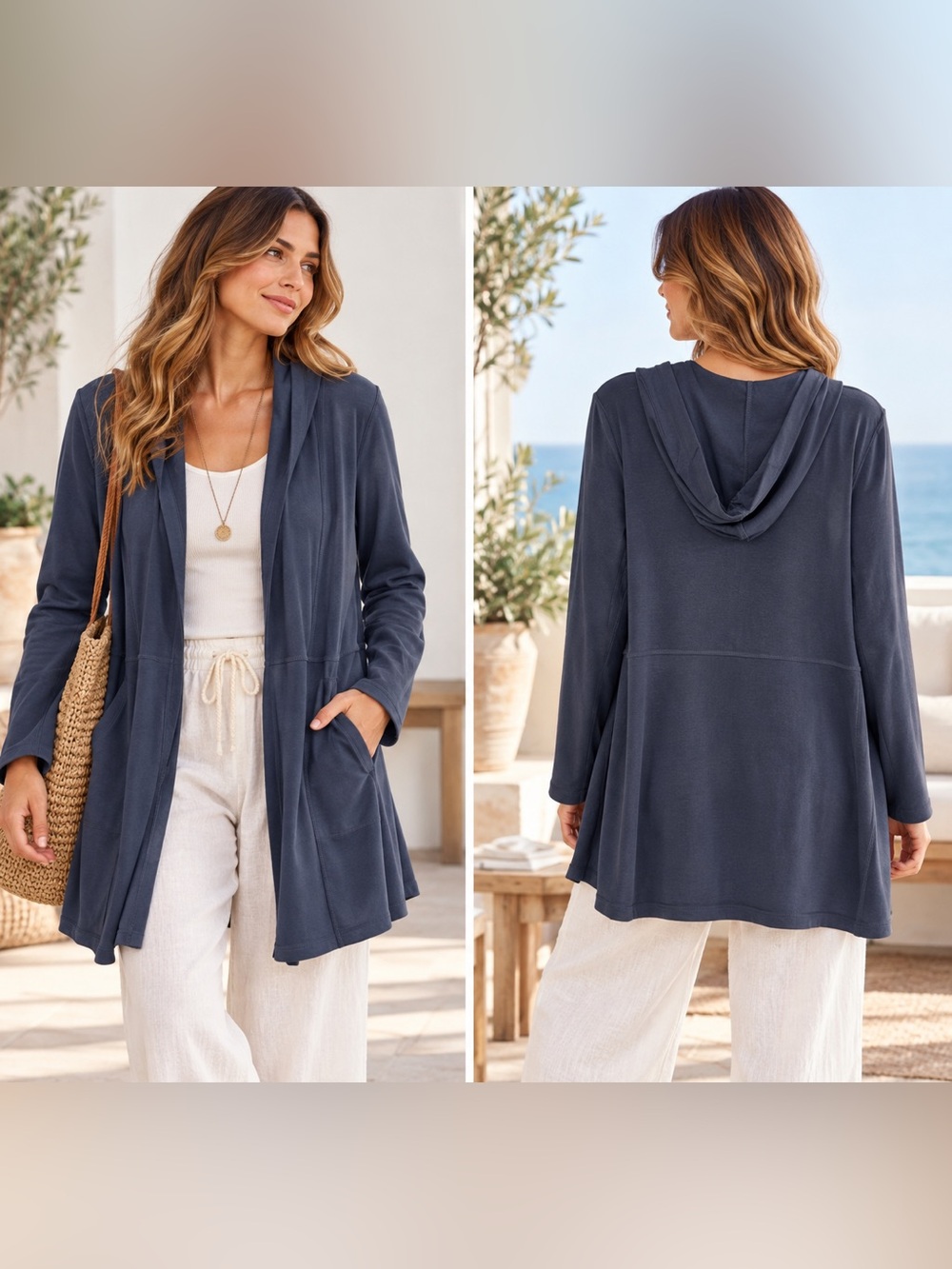 Orvis Women's Charcoal Navy Open-Front Hooded Jacket